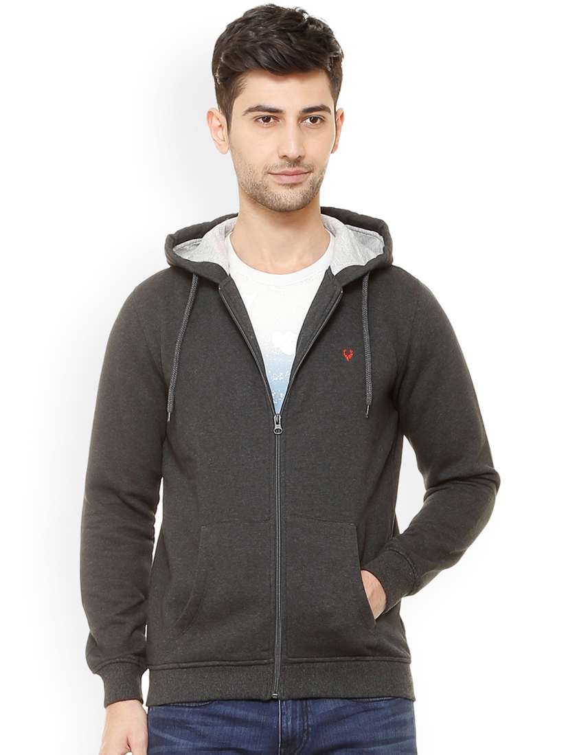 Buy Allen Solly Men Grey Solid Hooded Sweatshirt Sweatshirts for Men 7505996 Myntra