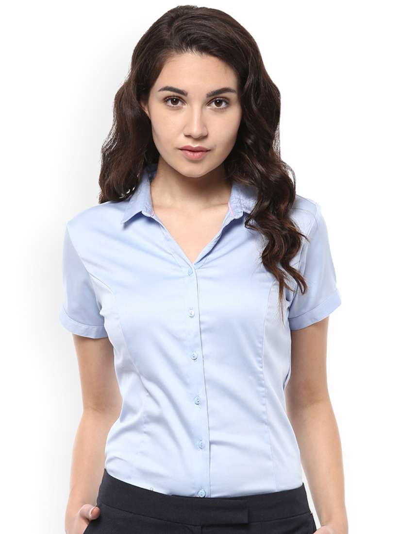 Buy Allen Solly Woman Blue Solid Formal Shirt Shirts for Women 7506981 Myntra