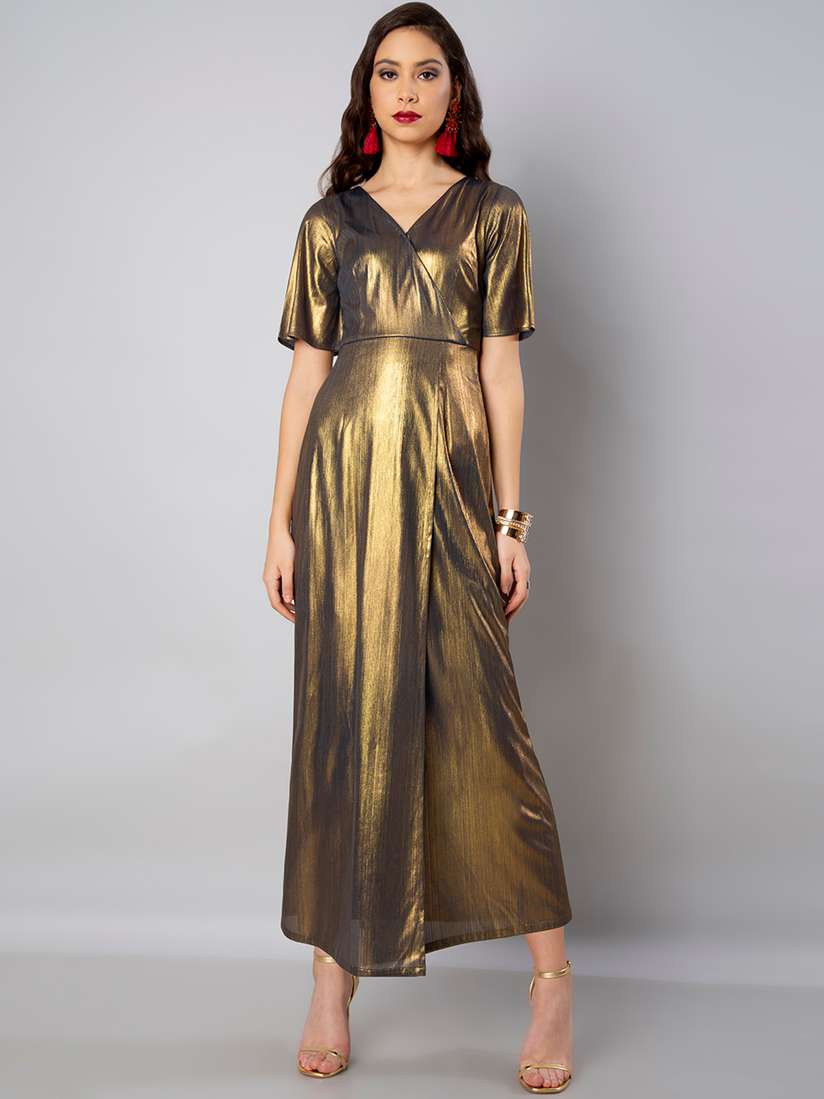 Buy FabAlley Women Gold-Toned Solid Maxi Dress Dresses for Women