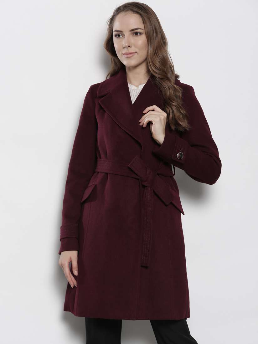 Buy DOROTHY PERKINS Women Burgundy Solid Single Breasted Longline Overcoat Coats for Women 7511505 Myntra