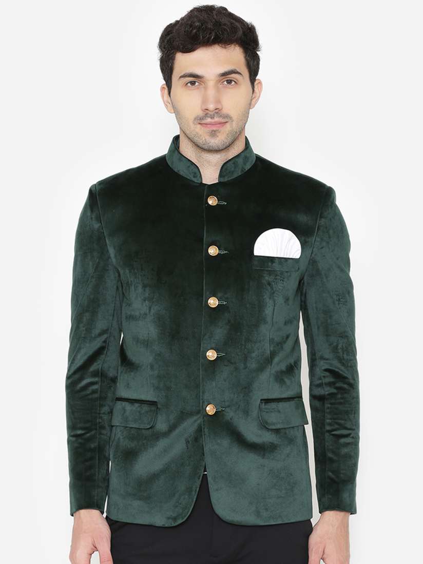 Buy WINTAGE Men s Green Solid Single Breasted Velvet Blazer Blazers for Men 7514184 Myntra