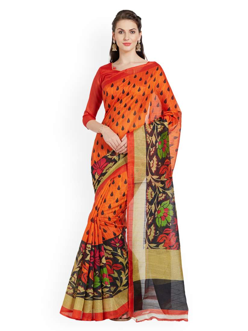 Buy Florence Orange Art Silk Printed Bhagalpuri Saree Sarees for Women 7523584 Myntra