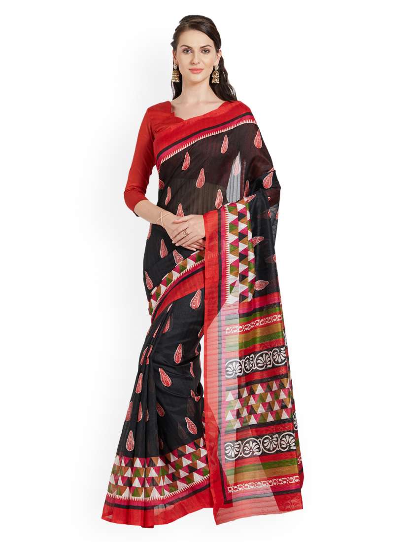 Buy Florence Black Red Art Silk Printed Bhagalpuri Saree Sarees for Women 7523586 Myntra