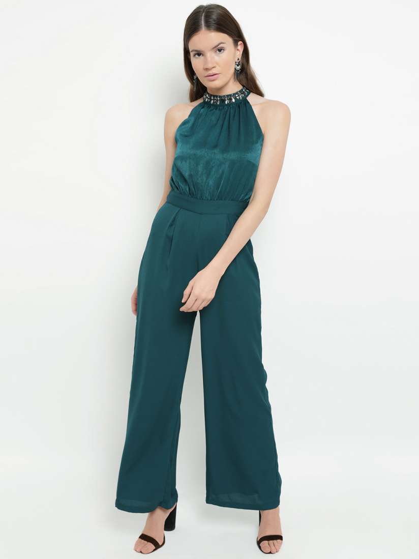 Buy Kazo Green Solid Basic Jumpsuit Jumpsuit for Women 7523668 Myntra