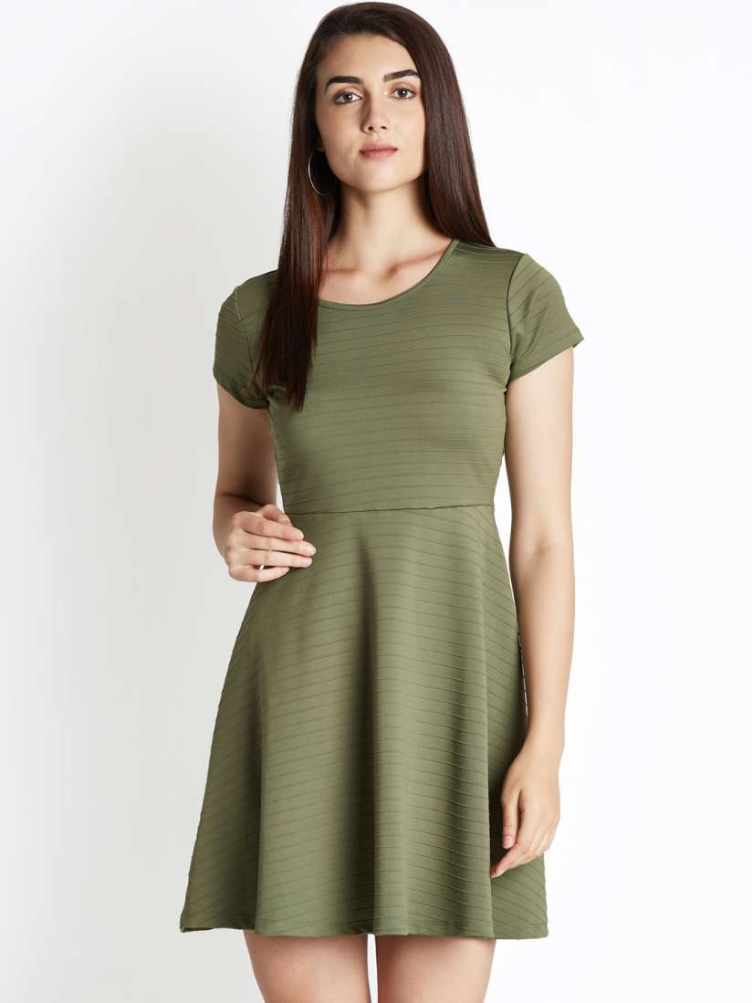 Buy Honey by Pantaloons Women Olive Green Solid Fit and Flare Dress Dresses for Women 7523771 Myntra
