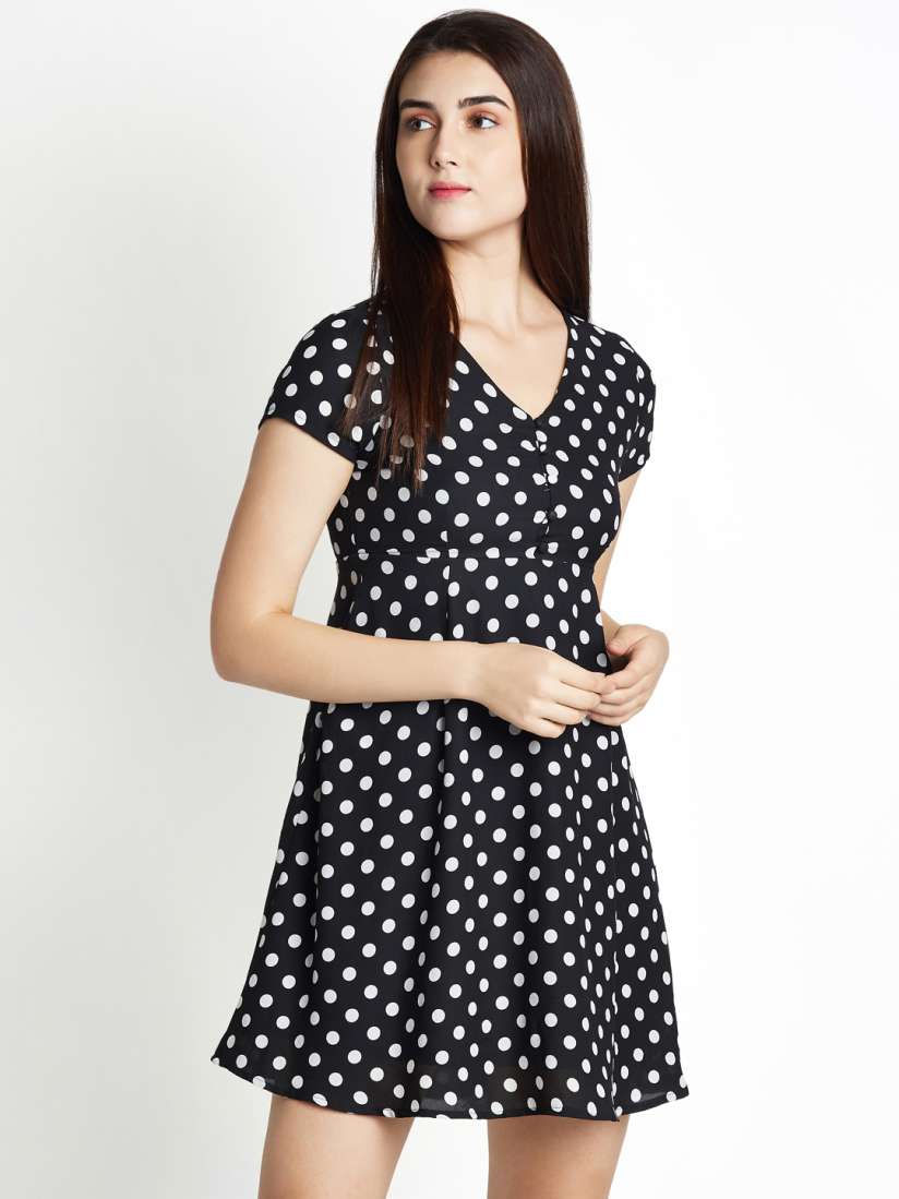 Buy Honey by Pantaloons Women Black Polka Dots Printed Fit and Flare Dress Dresses for Women 7523781 Myntra