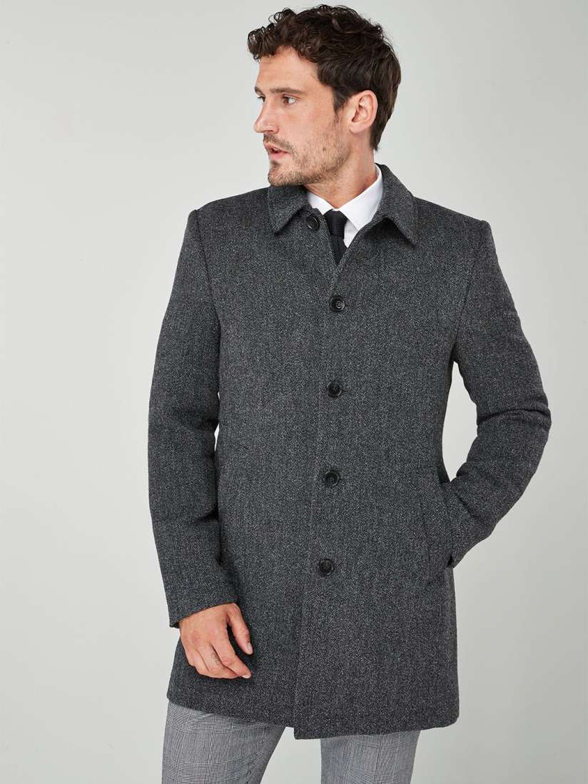 Buy next Men Charcoal Grey Self Design Woollen Overcoat Coats for Men 7525635 Myntra
