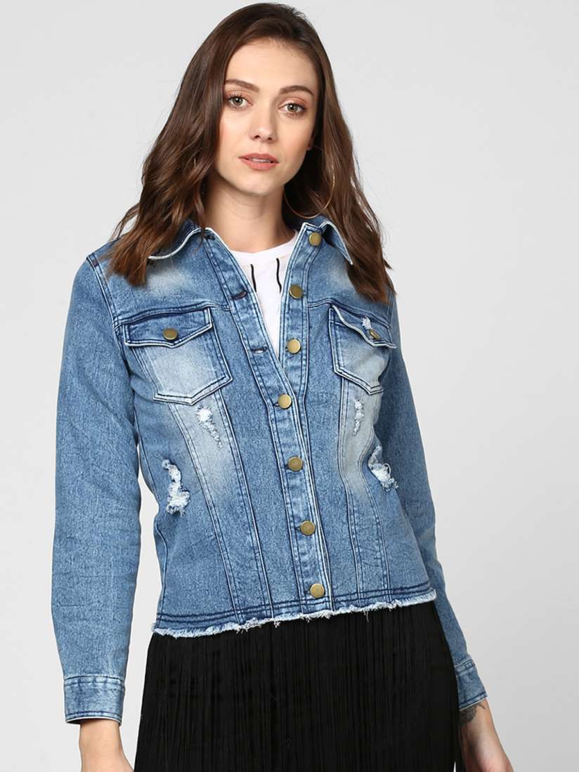 Buy StyleStone Women Blue Solid Denim Jacket Jackets for Women 7526010 Myntra