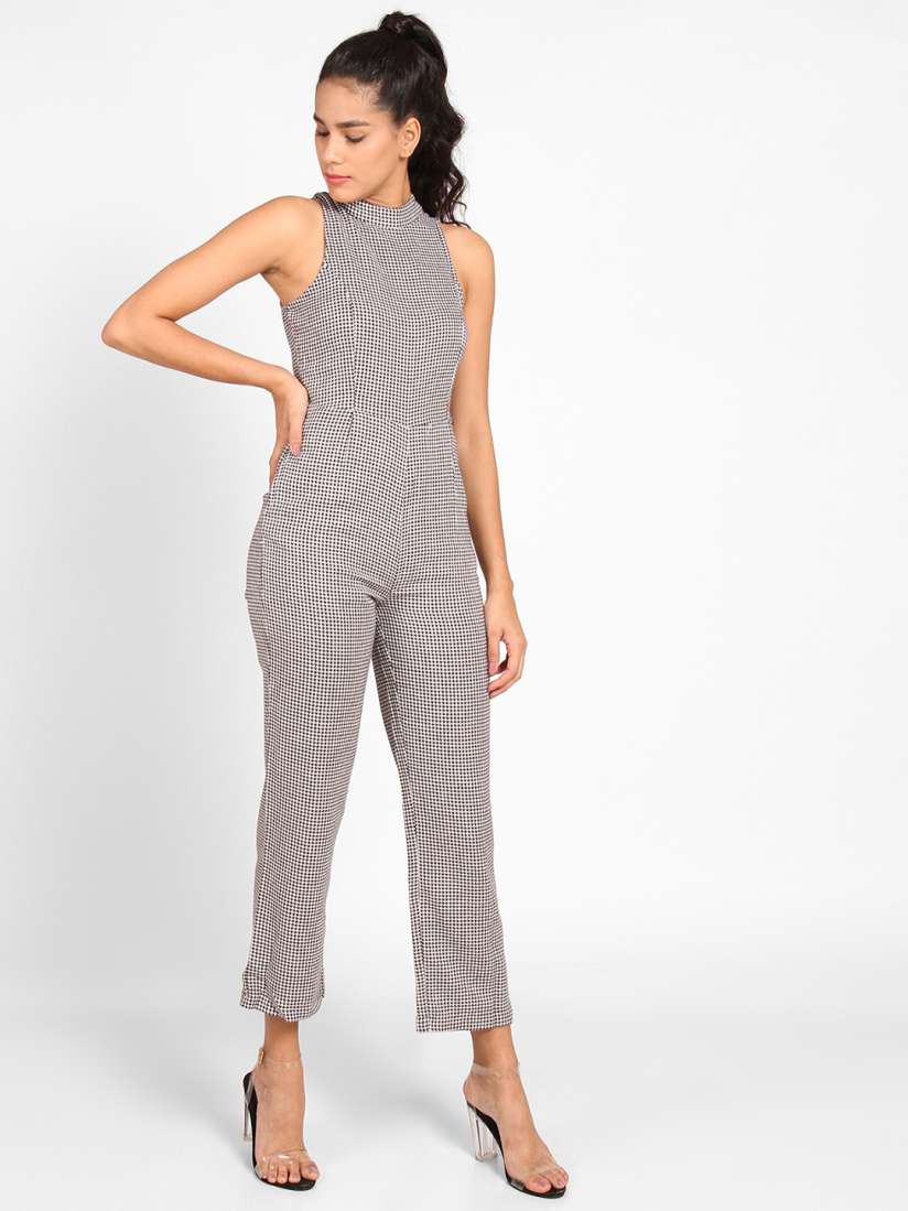 Buy StalkBuyLove Grey Checked Basic Jumpsuit Jumpsuit for Women 7528133 Myntra