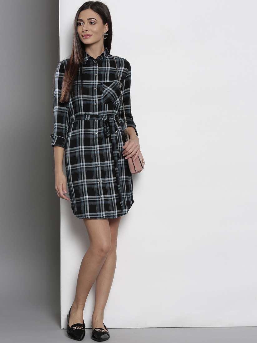 Buy DOROTHY PERKINS Women Black Blue Checked Shirt Dress Dresses for Women 7538509 Myntra