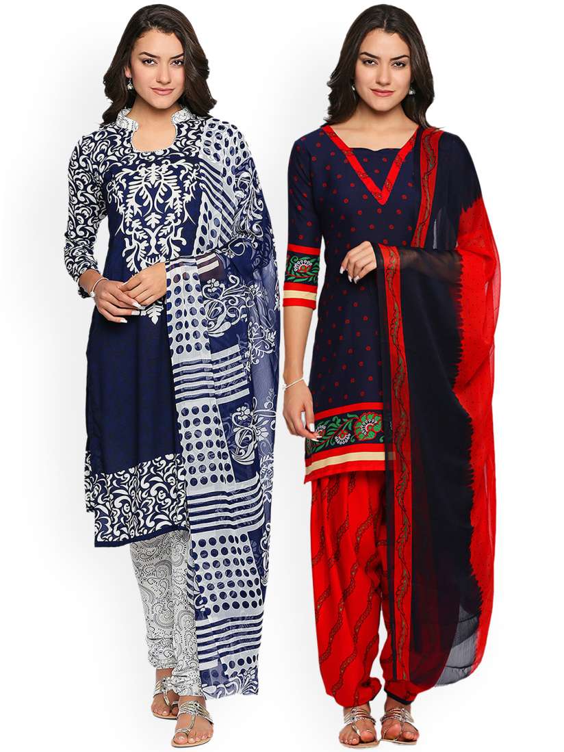 Buy Ishin Combo of 2 Unstitched Salwar Suit Dress Material With Dupatta Dress Material for Women 7541844 Myntra