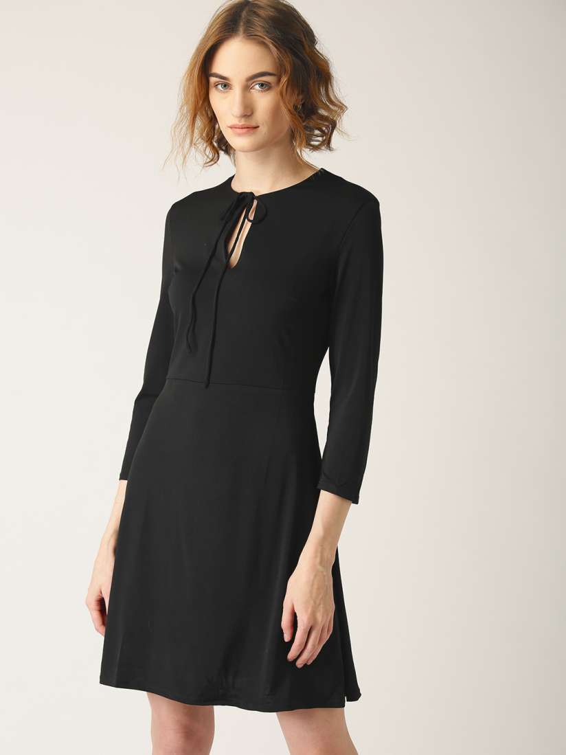 Buy MANGO Women Black Solid A Line Dress Dresses for Women 7544675 Myntra