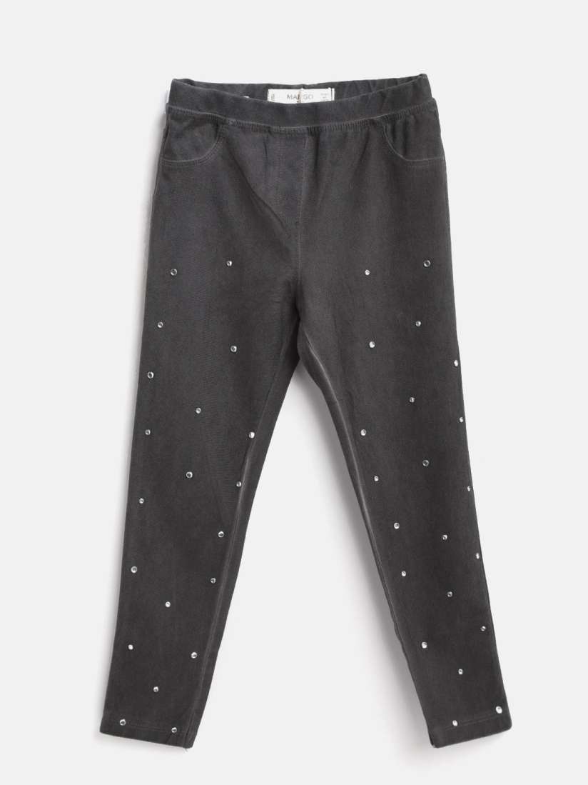 Buy Mango Kids Girls Charcoal Grey Embellished Jeggings Jeggings for Girls 7544686 Myntra