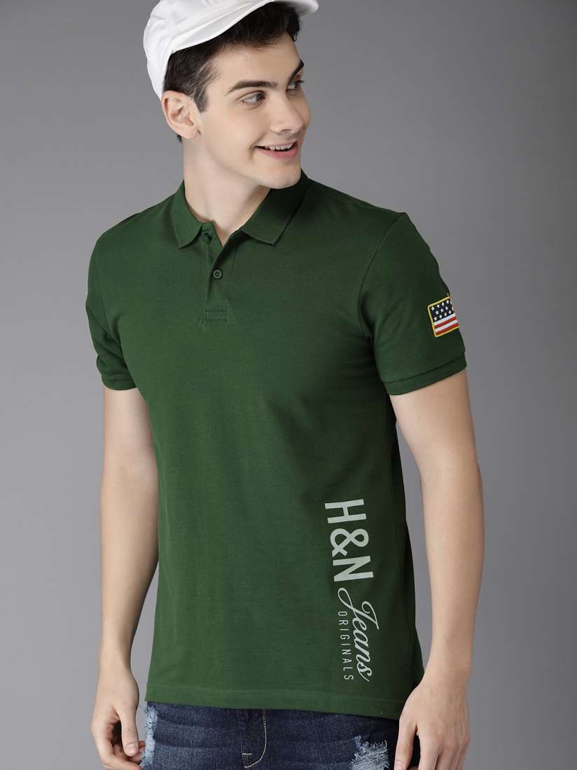 Buy HERENOW Men Green Printed Polo Collar Pure Cotton T shirt Tshirts for Men 7546910 Myntra
