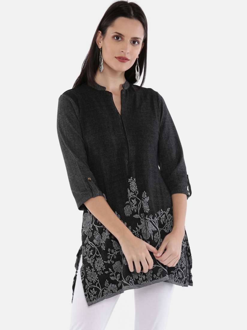 Buy Biba Women Black Printed Straight Kurti Kurtis for Women 7550032 Myntra