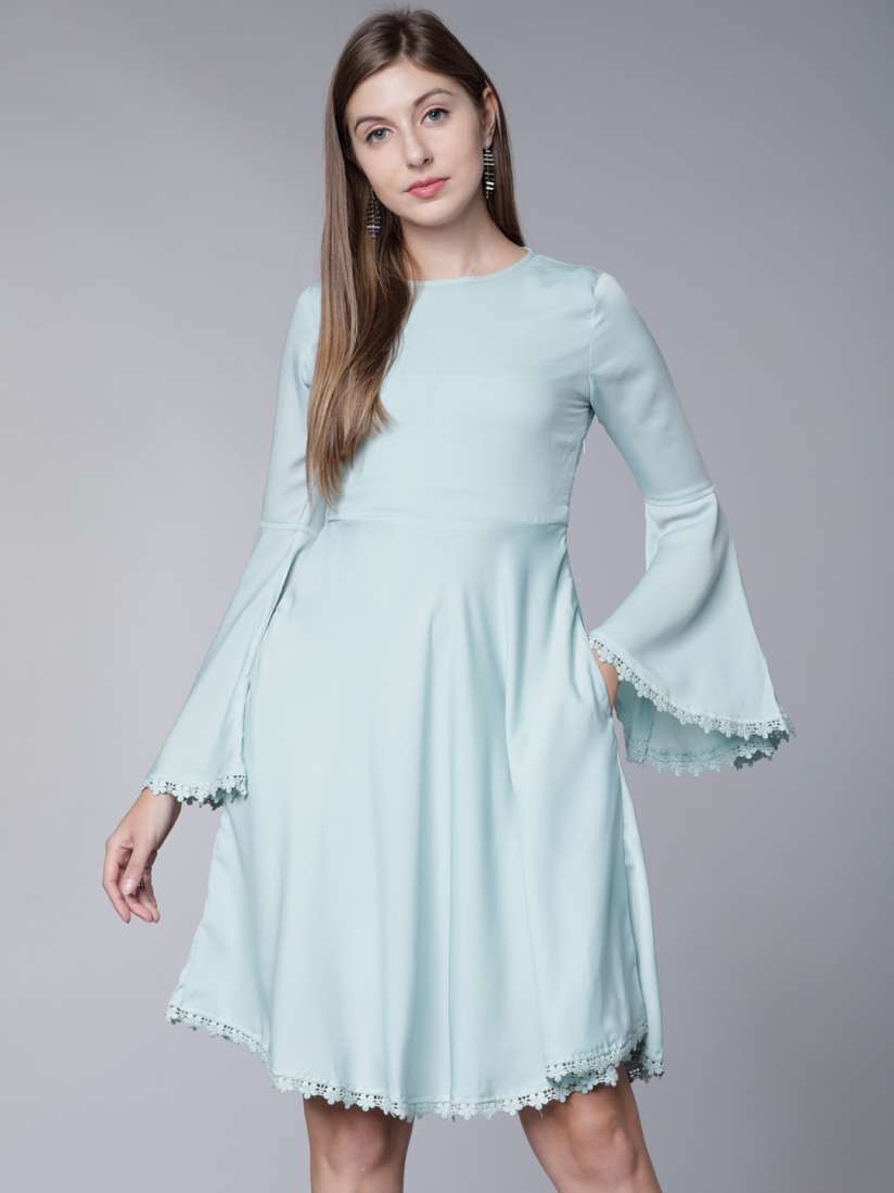 Buy Tokyo Talkies Women Blue Solid Fit and Flare Dress Dresses for Women 7550620 Myntra