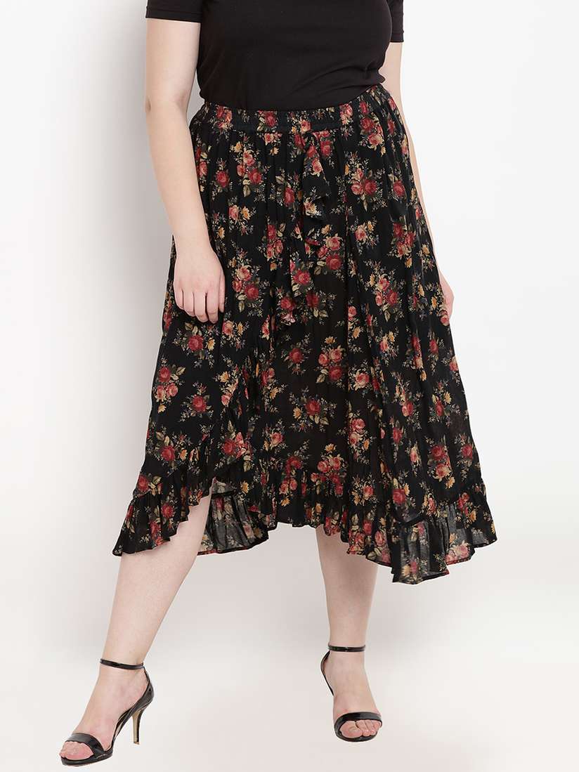 Buy The Pink Moon Plus Size Women Black Printed A-Line Skirt