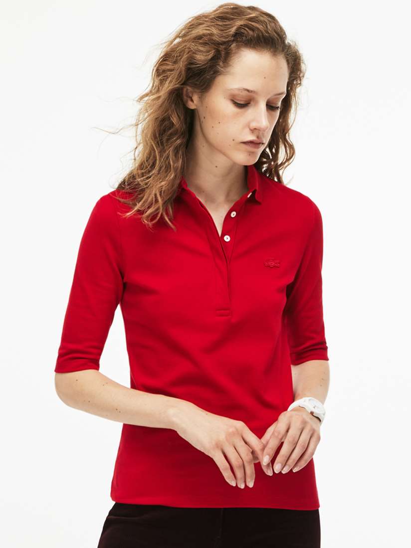 Women's slim fit stretch mini piqué polo shirt on sale