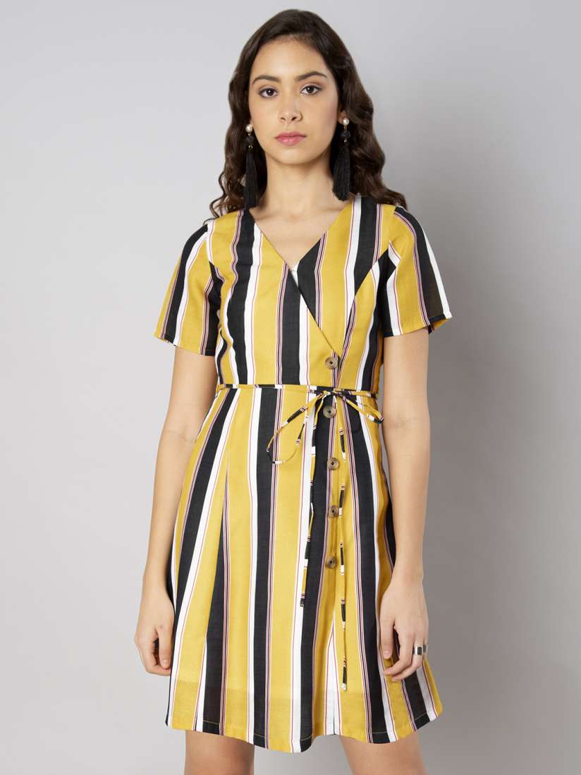 Buy FabAlley Women Yellow Striped Wrap Dress Dresses for Women 7575824 Myntra