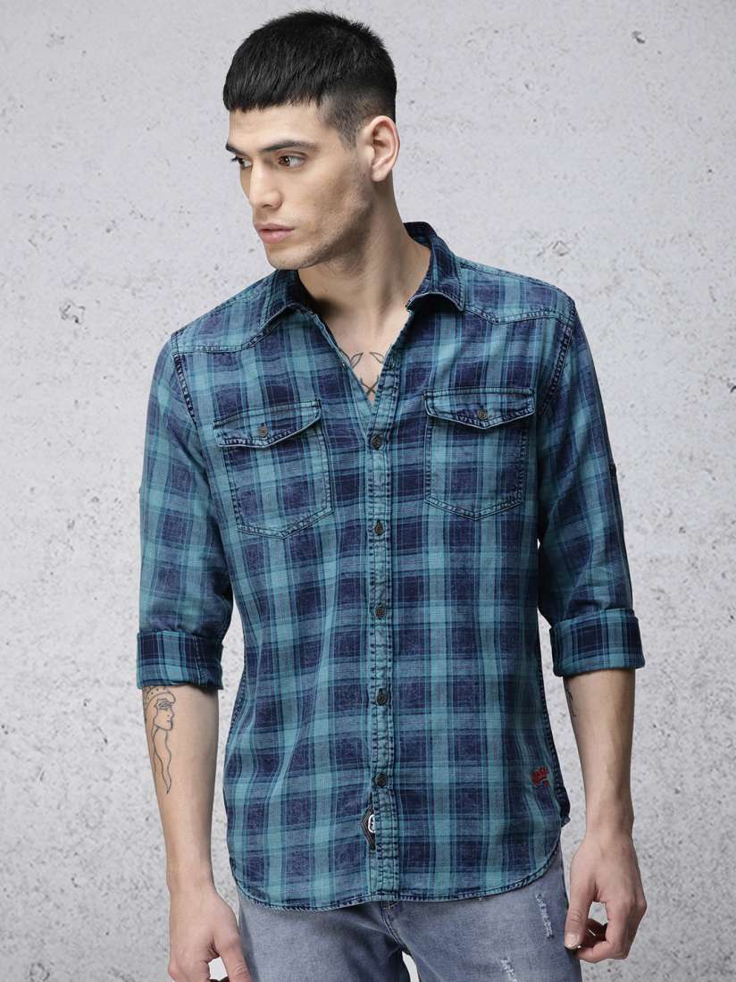 Buy Ecko Unltd Men Blue Slim Fit Checked Casual Shirt Shirts for Men 7579040 Myntra