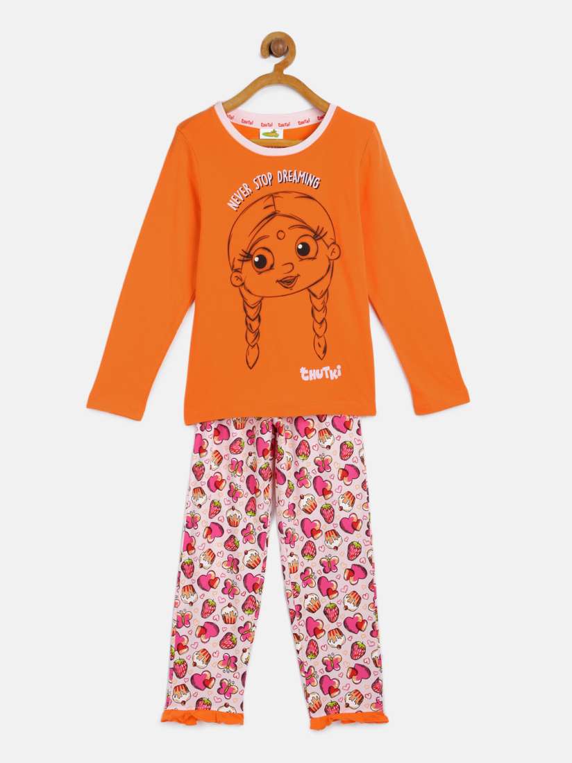 Buy Chhota Bheem Girls Orange White Printed Night suit GGAPP CB645D Night suits for Girls 7579305 Myntra