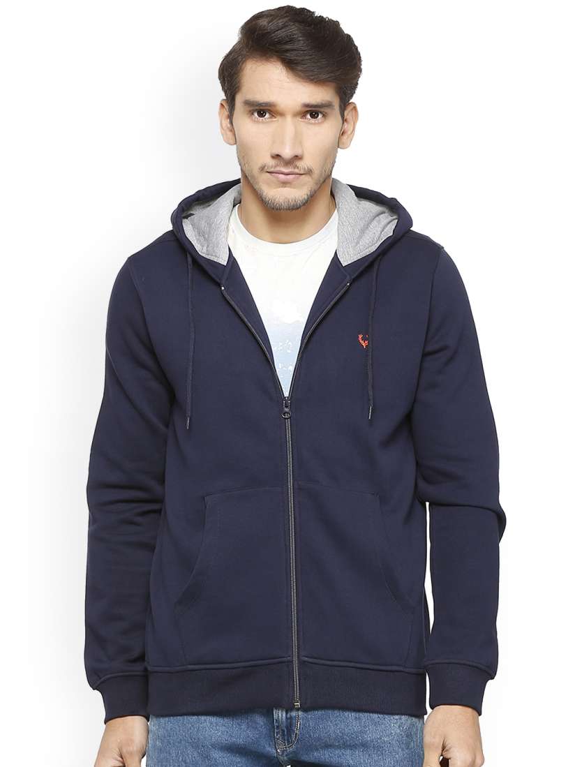 Buy Allen Solly Men Navy Blue Solid Hooded Sweatshirt Sweatshirts for Men 7584384 Myntra