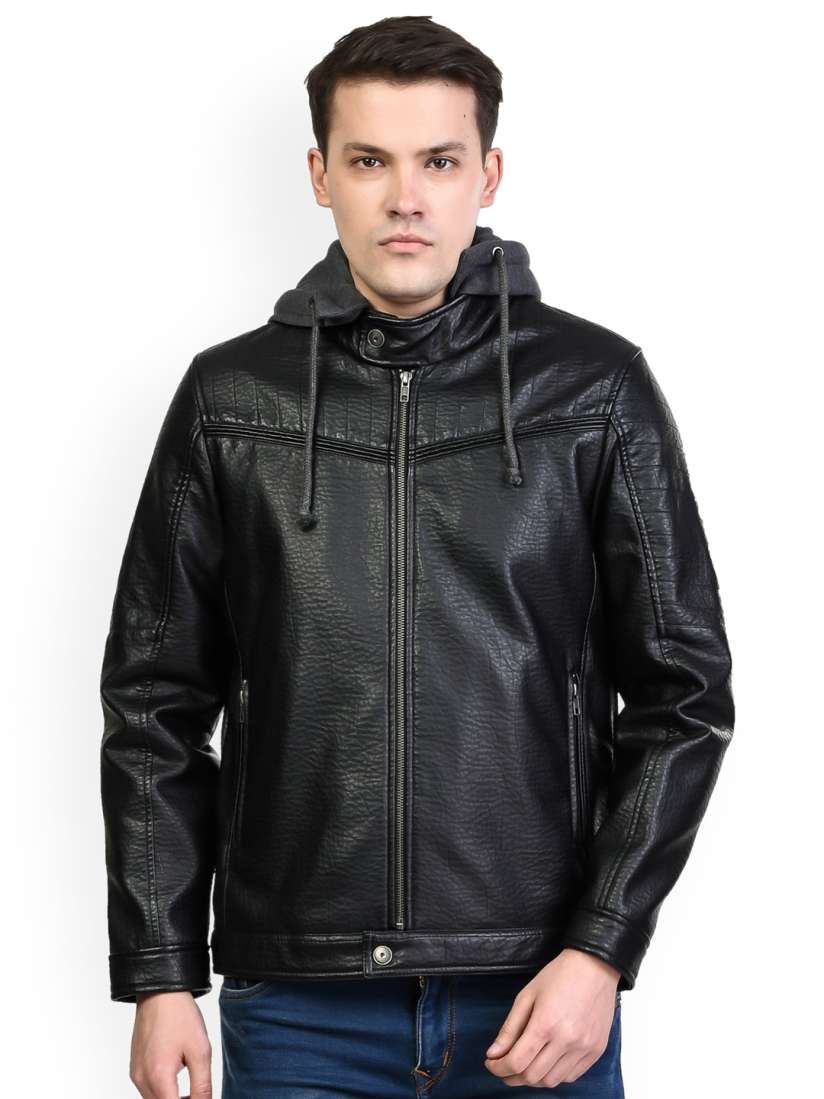 Buy Trufit Men Black Self Design Biker Jacket Jackets for Men 7587716 Myntra