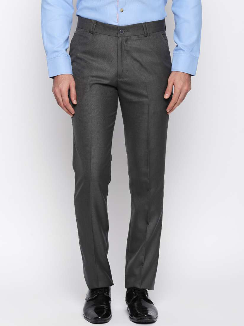 Buy Solemio Men Charcoal Grey Slim Fit Solid Formal Trousers Trousers for Men 7587957 Myntra