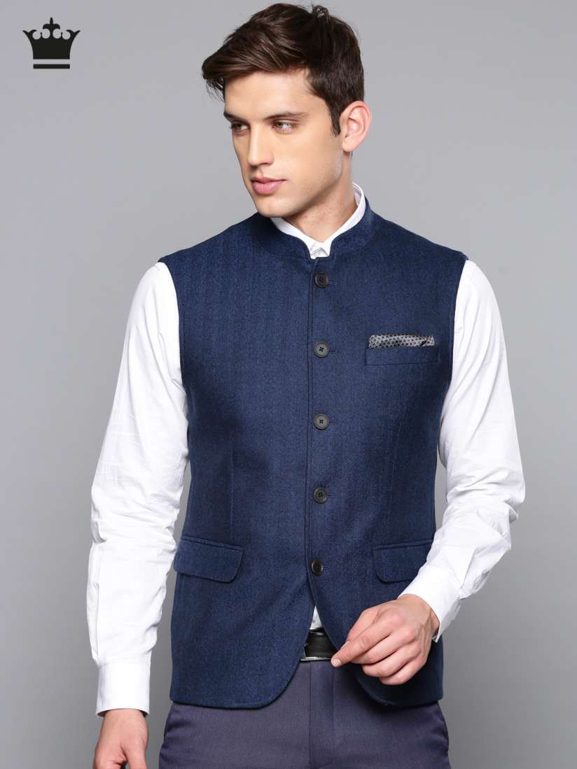 Buy Louis Philippe Men Blue Solid Slim Fit Wool Nehru Jacket Nehru Jackets for Men 7593265 Myntra