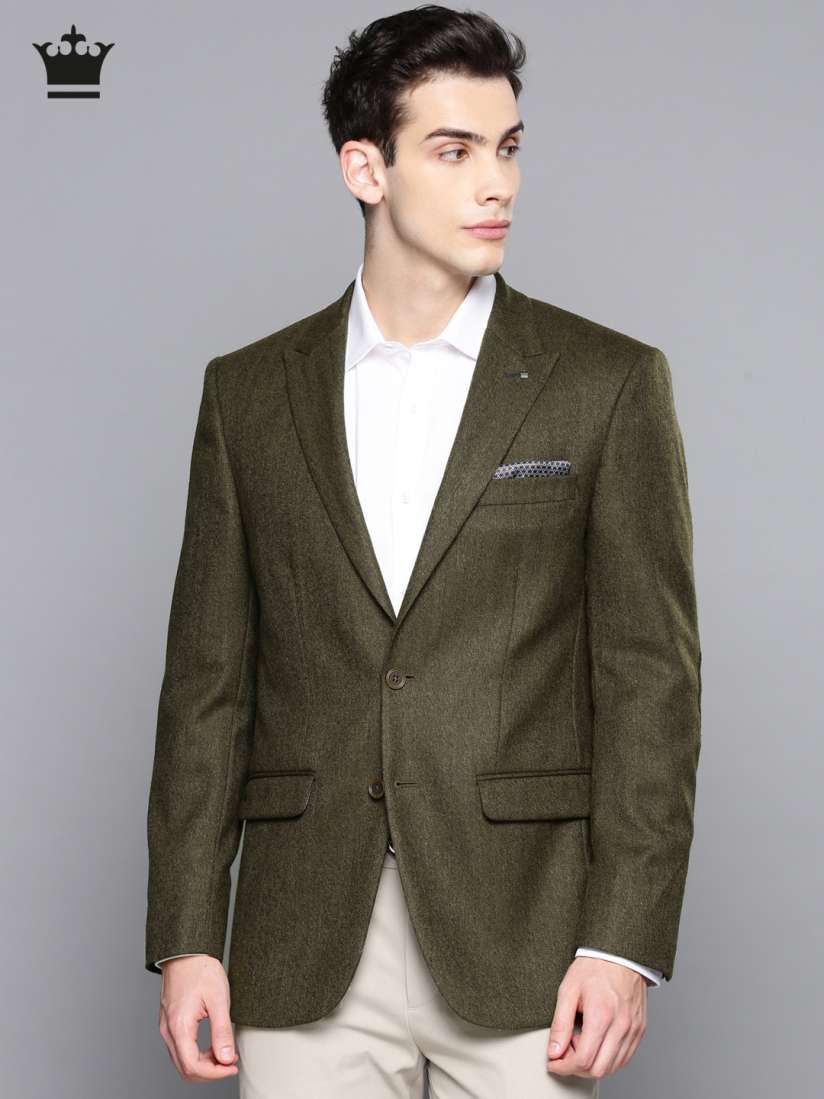 Buy Louis Philippe Men Olive Green Solid Wool Formal Single Breasted Blazer Blazers for Men 7593269 Myntra