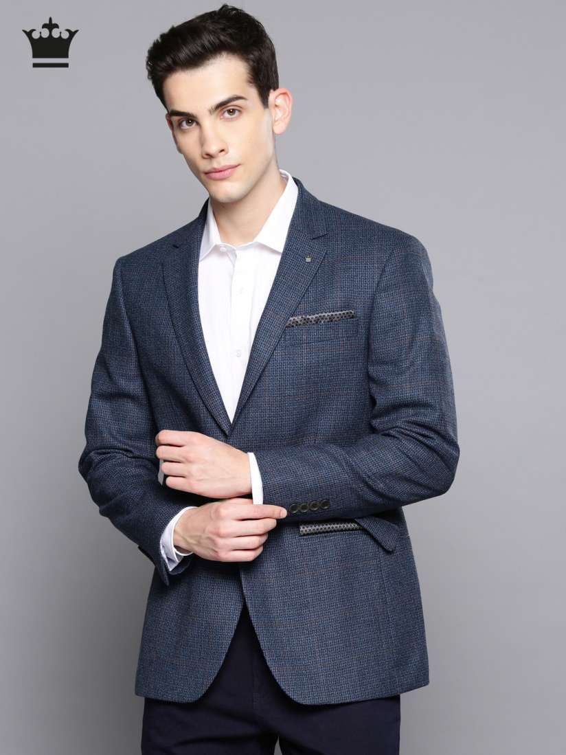 Buy Louis Philippe Men Navy Blue Woolen Solid Textured Blazer Blazers for Men 7593276 Myntra