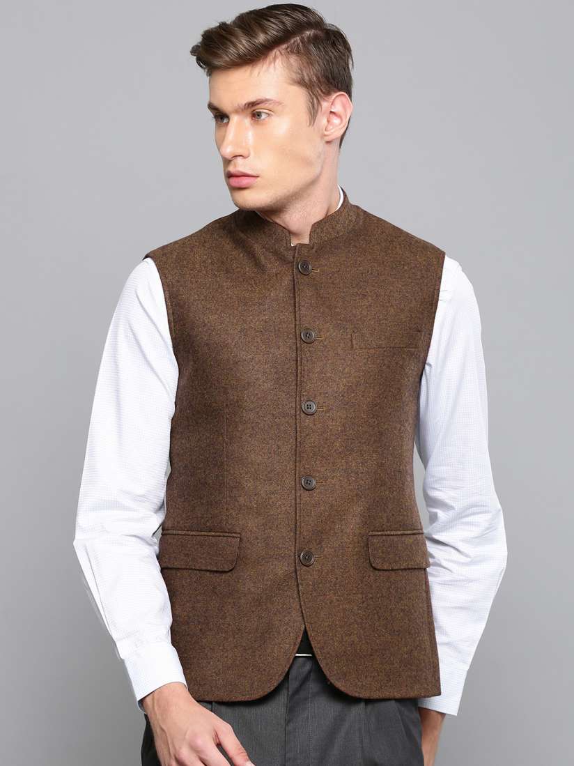 Buy Louis Philippe Men Brown Solid Pure Woolen Nehru Jacket Nehru Jackets for Men 7593277 Myntra