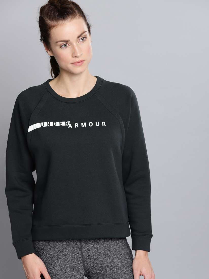 Buy Under Armour Women Black Solid Rival Fleece Crew Sweatshirt 1317859 Sweatshirts for Women 7605407 Myntra