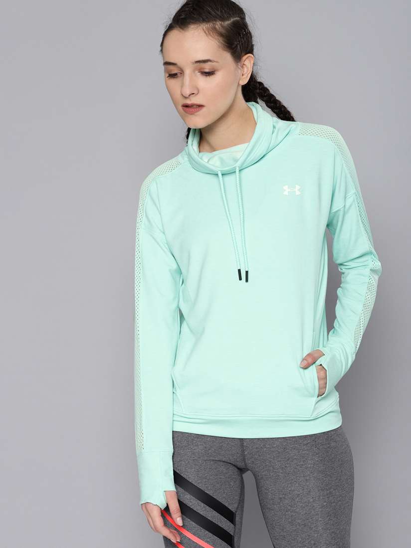 Buy Under Armour Women Sea Green Solid Featherweight Fleece Funnel Neck Sweatshirt Sweatshirts for Women 7605528 Myntra