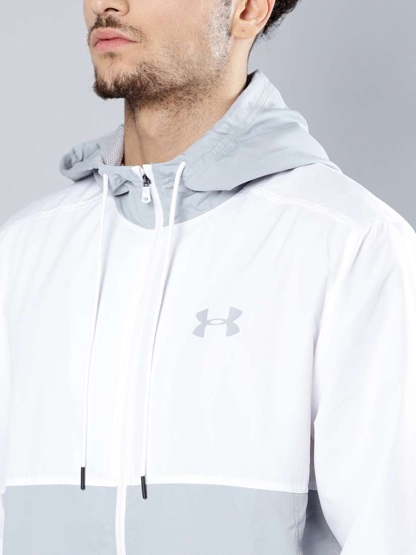 Buy UNDER ARMOUR Men White Grey Sport Style Woven Full Zip Hooded Jacket Jackets for Men 7605552 Myntra