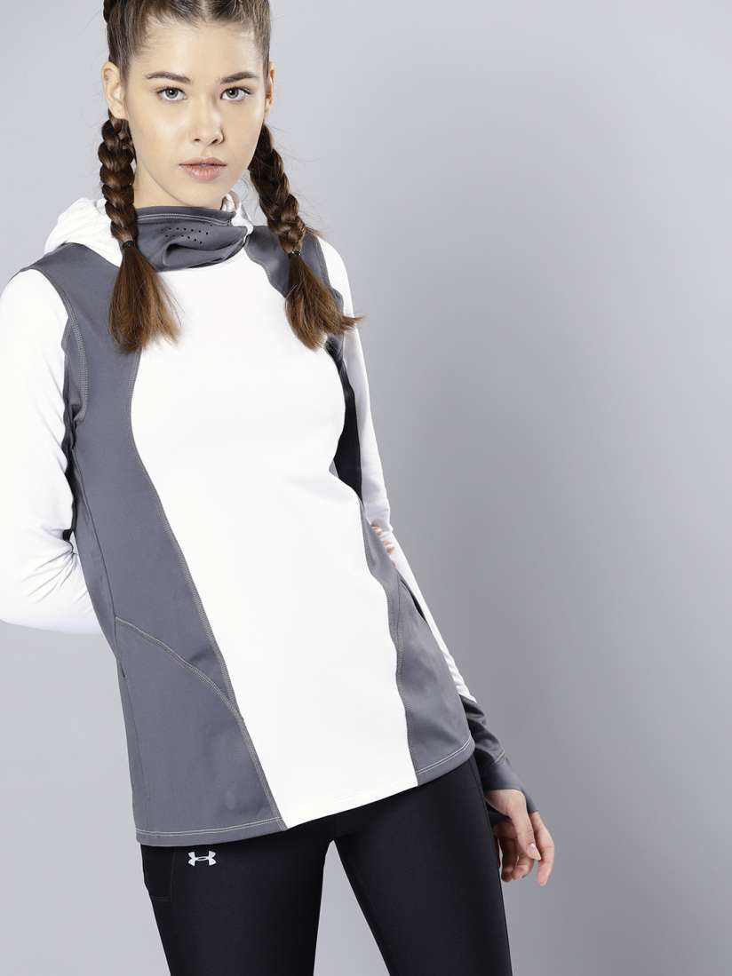 Buy UNDER ARMOUR Women White Grey Cold Gear Reactor Balaclava Running Sweatshirt Sweatshirts for Women 7605584 Myntra