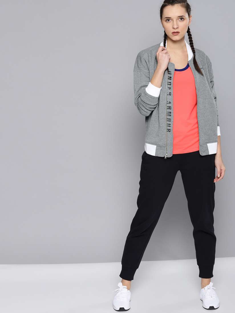 Buy Under Armour Women Grey Melange Solid Threadborne Fleece Bomber Jacket Jackets for Women 7610534 Myntra
