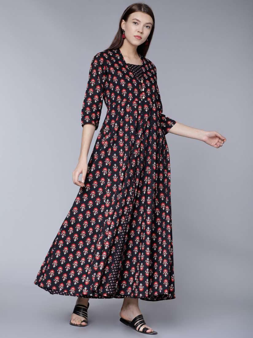 Vishudh black printed maxi dress on sale