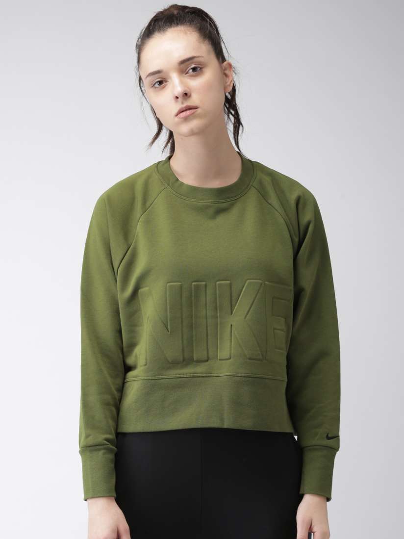 Buy Nike Women Olive Green Solid Loose Fit VERSA CREW Dri FIT Training Sweatshirt Sweatshirts for Women 7616407 Myntra