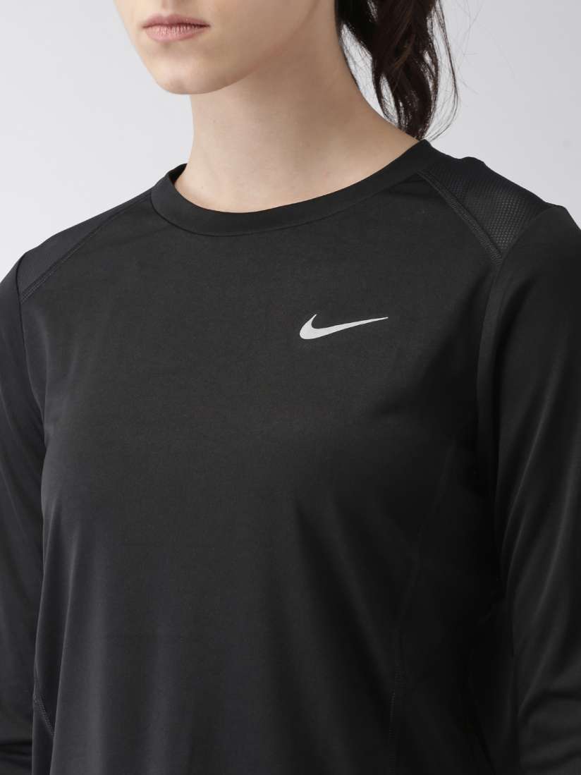 Buy Nike Women Black Solid Standard Fit MILER TOP LS Round Neck High Low Running T shirt Tshirts for Women 7616523 Myntra
