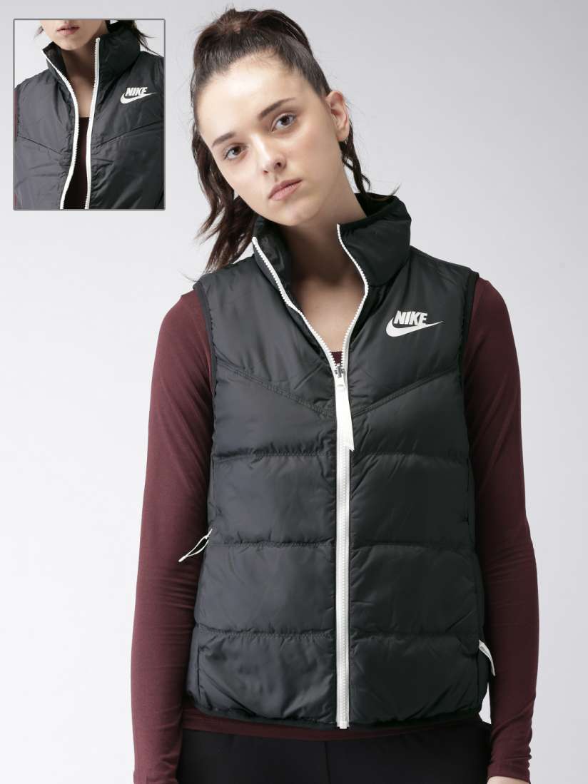Buy Nike Women Black Solid Standard Fit DWN FILL VEST Reversible Padded Jacket Jackets for Women 7616762 Myntra