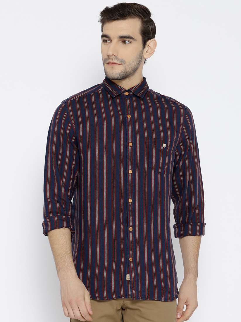 Buy J Hampstead Men Navy Maroon Linen Slim Fit Striped Casual Shirt Shirts for Men 7625237 Myntra