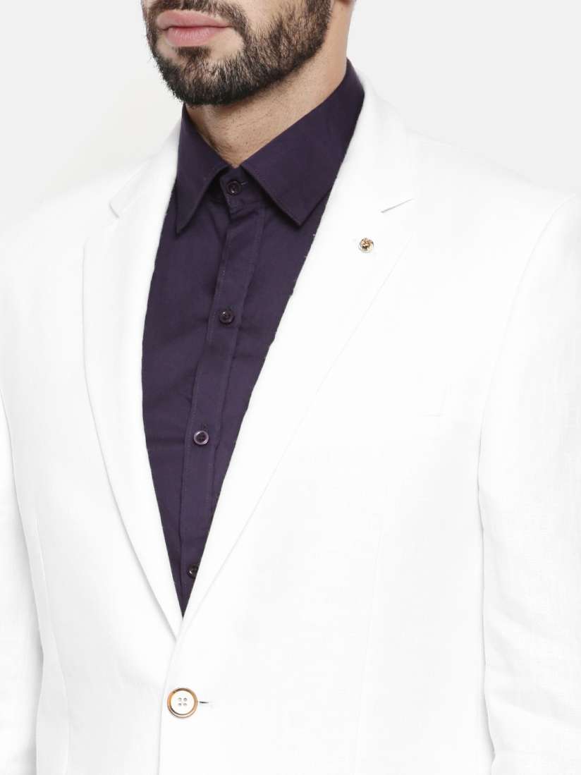 Buy Raymond Men White Contemporary Fit Single Breasted Linen Smart Casual Blazer Blazers for Men 7628985 Myntra