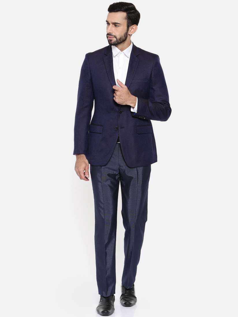 Buy Raymond Men Navy Blue Self Design Contemporary Fit Single Breasted Formal Blazer Blazers for Men 7628994 Myntra