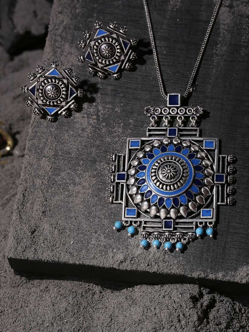 Buy Voylla Women Silver Plated Oxidised Jewellery Set Jewellery Set for Women 7629331 Myntra