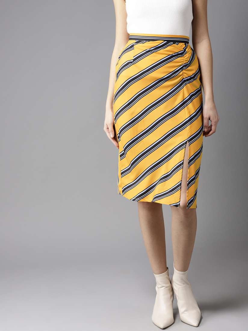 Yellow black striped pencil skirt outlet