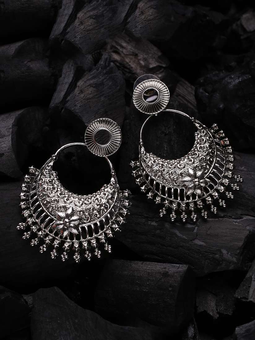 Buy Voylla Silver Toned Crescent Shaped Chandbalis Earrings for Women 7645157 Myntra