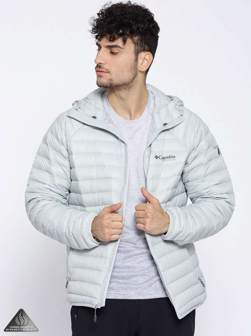 Buy Columbia Men Grey Solid Alpha Trail Down Hooded Hiking Puffer Jacket Jackets for Men 7650480 Myntra