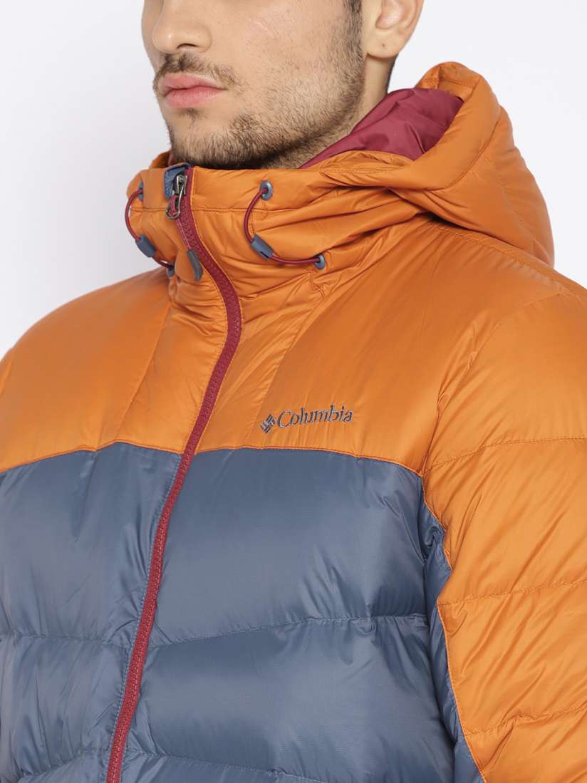 Buy Columbia Men Navy Blue Rust Orange Quantum Voyage II Colourblocked Hooded Hiking Padded Jacket Jackets for Men 7650496 Myntra