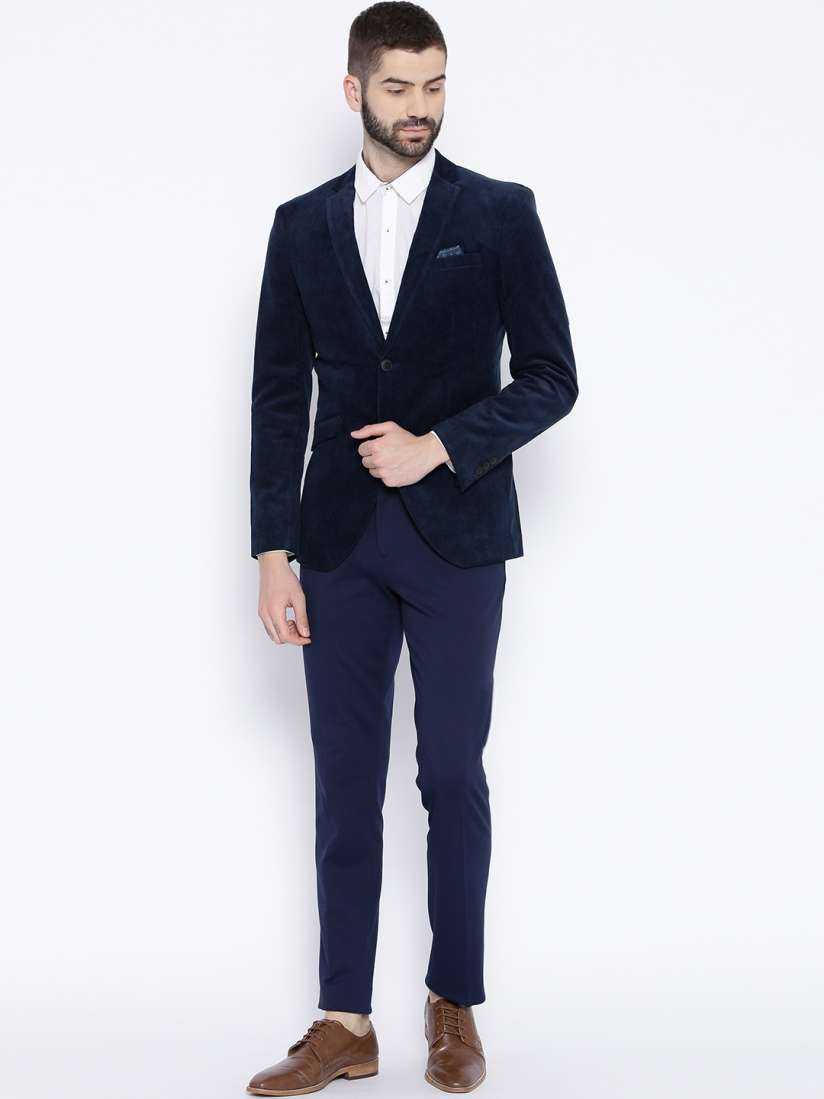 Buy Jack Jones Men Navy Blue Solid Corduroy Single Breasted Smart Casual Blazer Blazers for Men 7656307 Myntra